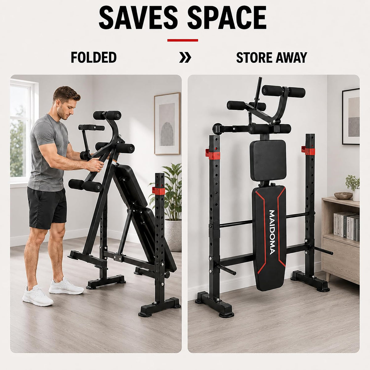 MAIDOMA Foldable 1500LBS Capacity 8 IN 1 Weight Bench Set with Leg Extension/Squat Rack/Preacher Curl, Adjustable Bench Press for Home Gym Full Body Workout (US Stock)