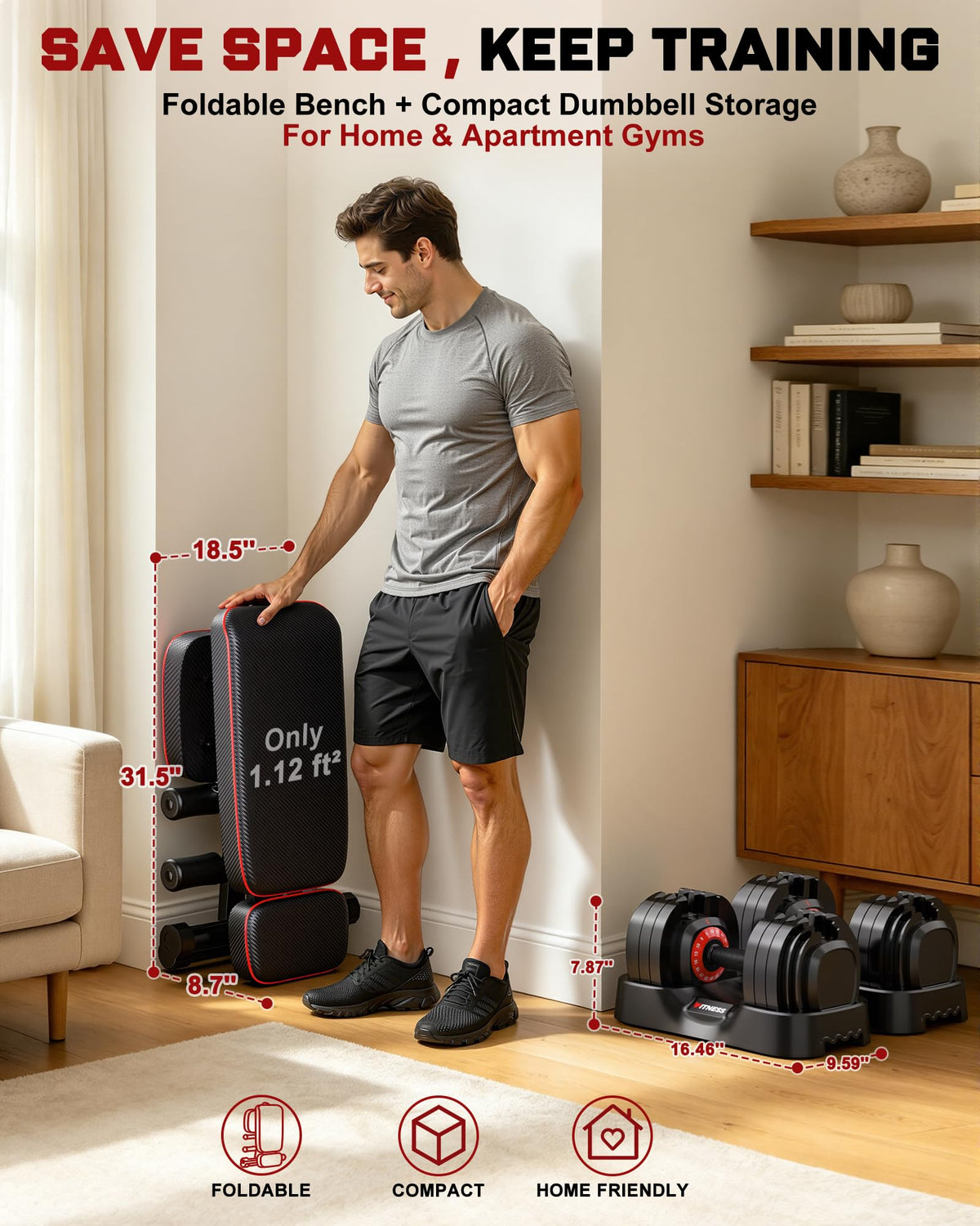 Rendpas Adjustable Dumbbell Set with Workout Bench at Home