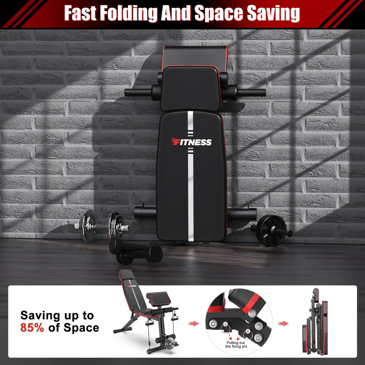 XDDIAS Adjustable Weight Bench, Workout Bench with Leg Extension and Preacher Curl Pad, Weight Bench for Home Gym, Foldable Exercise Bench, Quick Adjustment Incline Bench Press