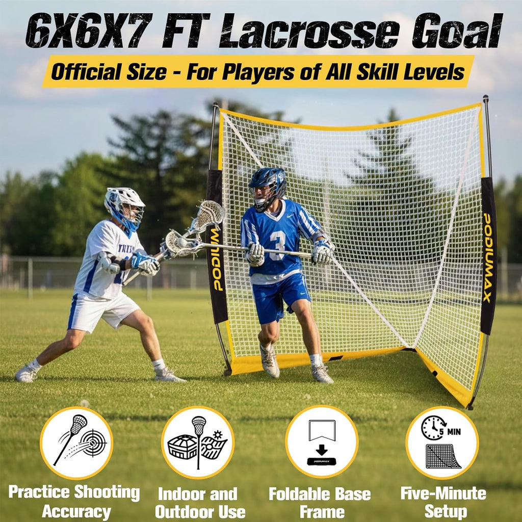 PodiuMax Foldable Lacrosse Goal 6x6x7FT, Stable Steel Frame