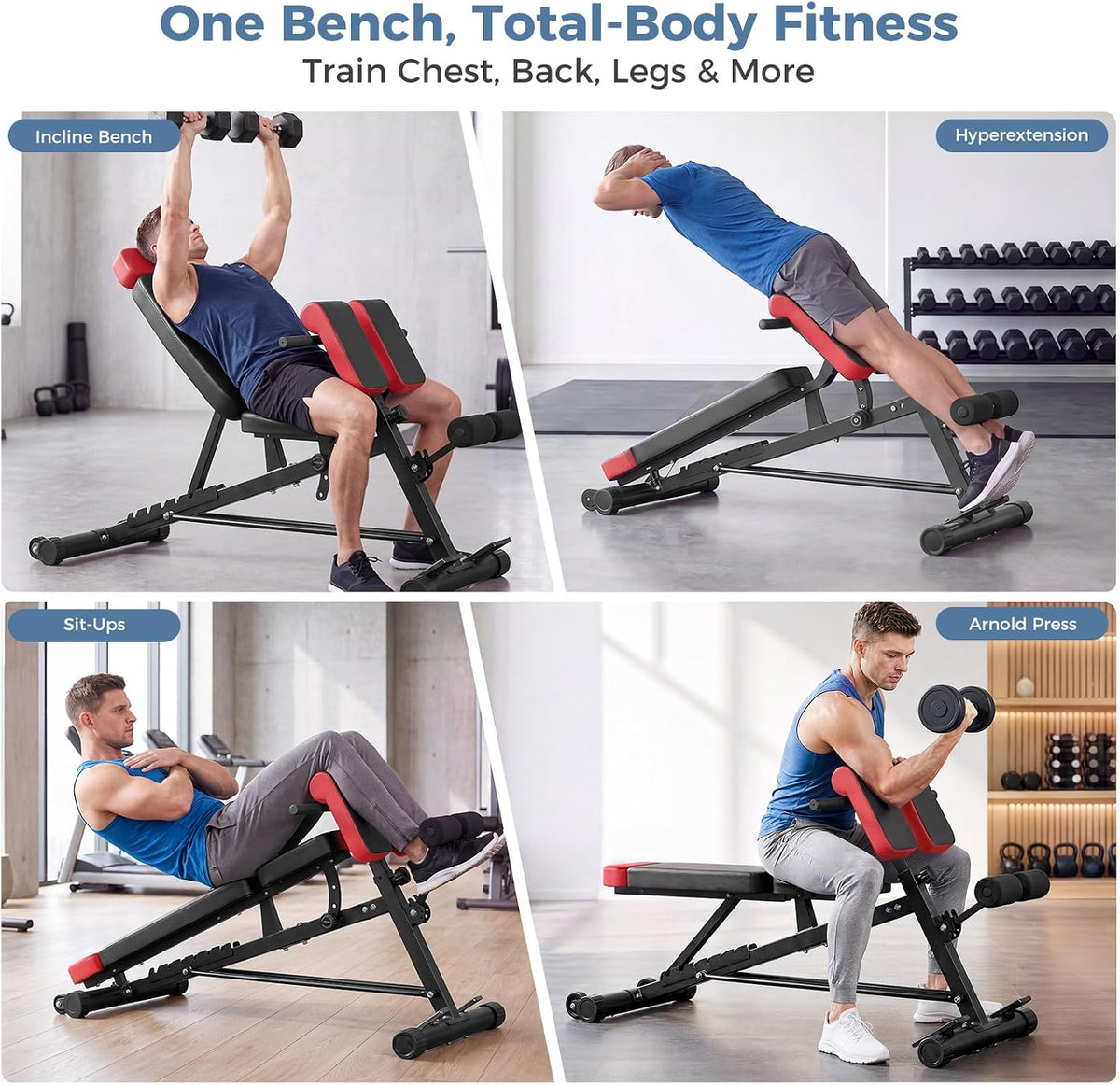 DUMOS Adjustable Weight Bench, 660 LBS Workout Bench Press with 2 Wheels