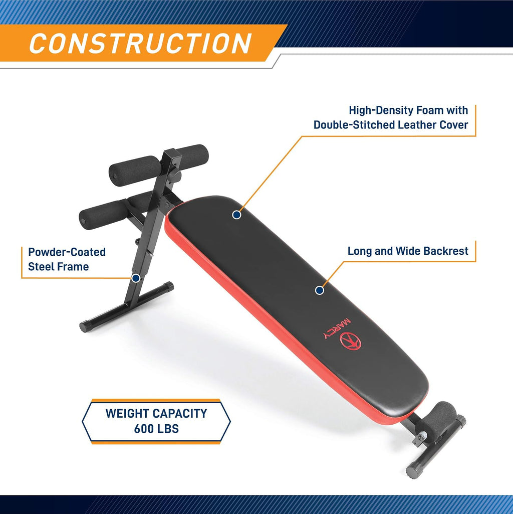 Marcy Utility Slant Board With Headrest Folding Design Adjustable Positions SB-4606 Black/Red 29 x 18 x 59 Inches