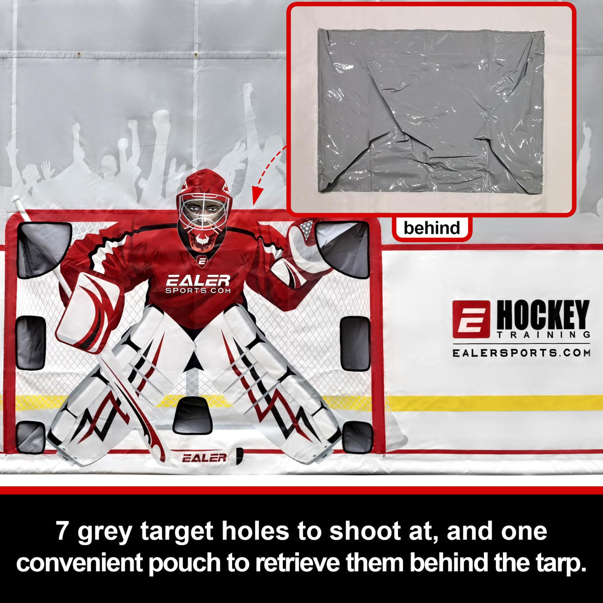 EALER Hockey Shooting Tarp 7x10 FT & 7/8x16 FT in 1 - Heavy Duty Goalie Target for Ice & Street Practice - Tear-Proof Built-in Shooter Tutor - Net Replacement for Garage Wall Protection