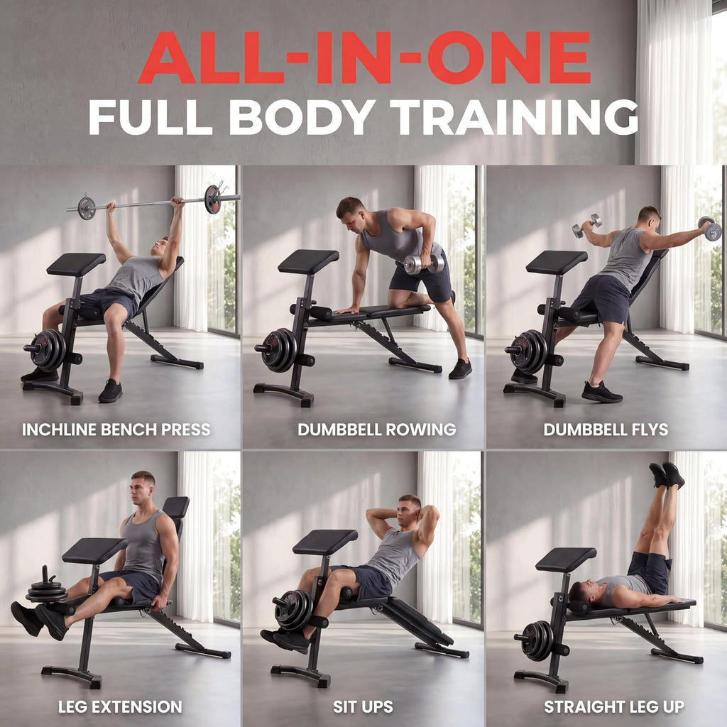 OPPSDECOR Adjustable Weight Bench with Leg Extension and Preacher Curl Pad
