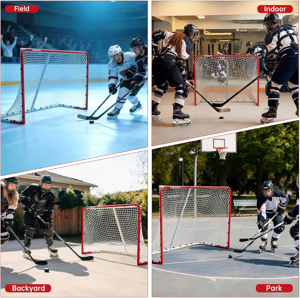 Street Hockey Goal Net, Steel Frame for Hockey Training, 2 Sizes