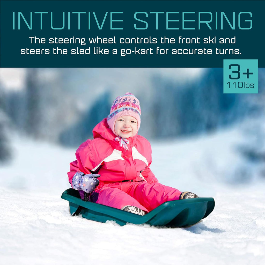 Durable Kids' Toboggan Sleds - Plastic, Lightweight, Winter Snow Sleds with Tow Strap & Pull-Up Brakes