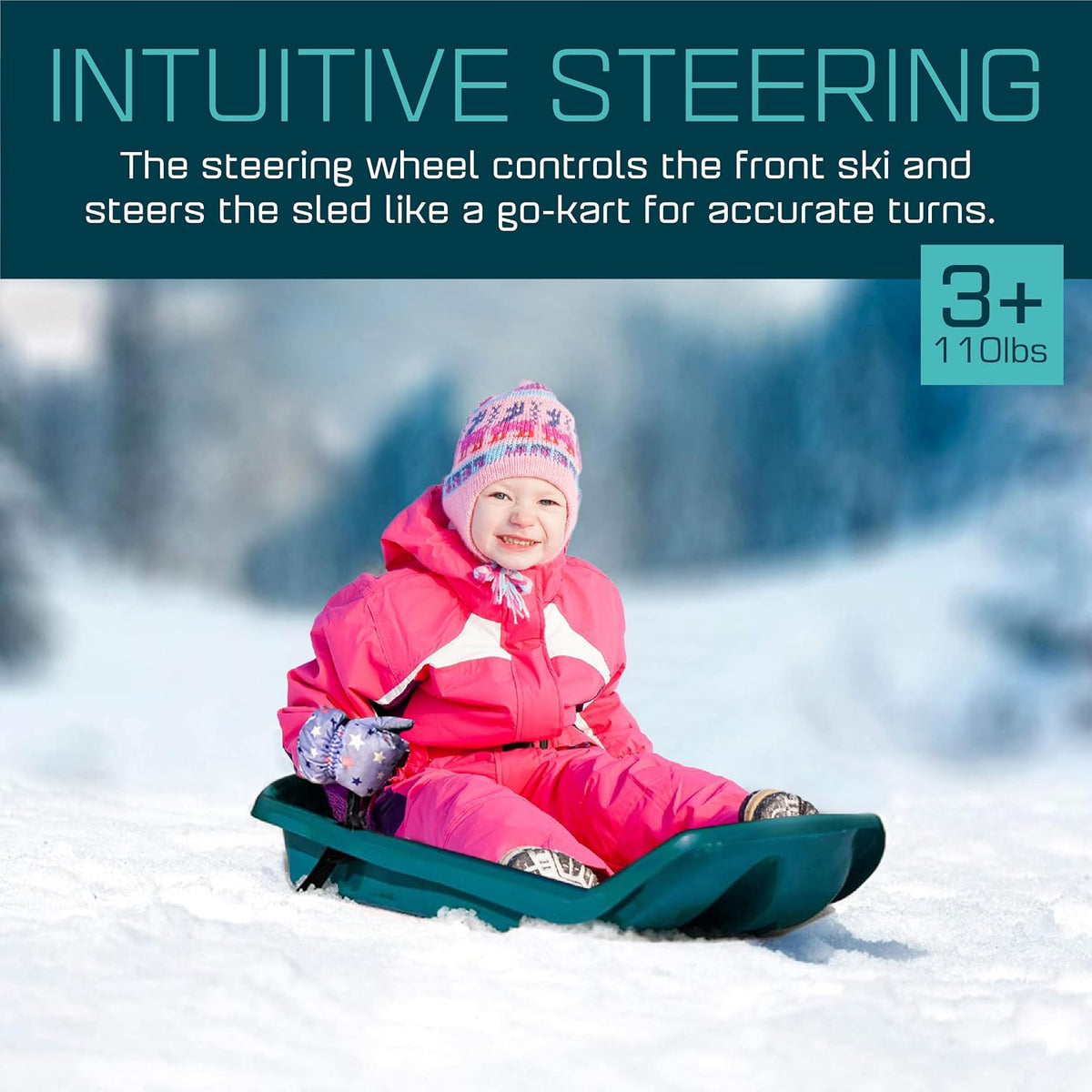 Durable Kids' Toboggan Sleds - Plastic, Lightweight, Winter Snow Sleds with Tow Strap & Pull-Up Brakes