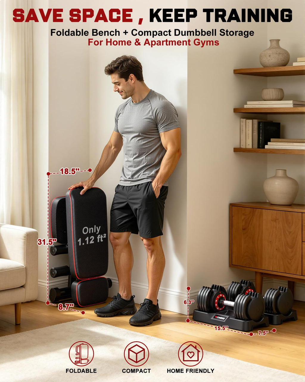 Rendpas Adjustable Dumbbell Set with Workout Bench at Home