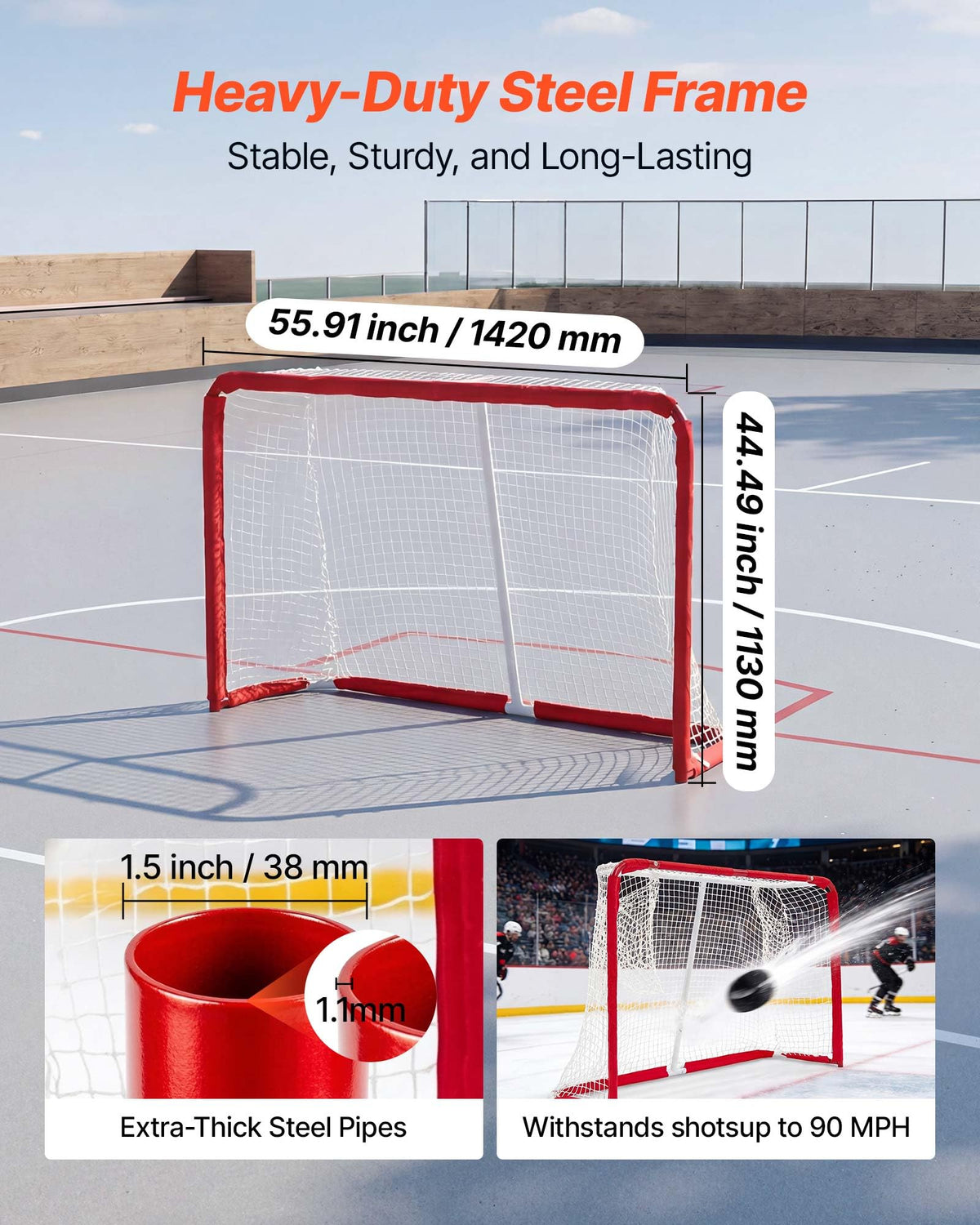 VEVOR Street Hockey Goal, Heavy-Duty Steel Street + Roller Hockey Nets, Durable Hockey Net for Indoor Outdoor Use, Lightweight Portable Training, Easy Assembly for Backyard Park Garage