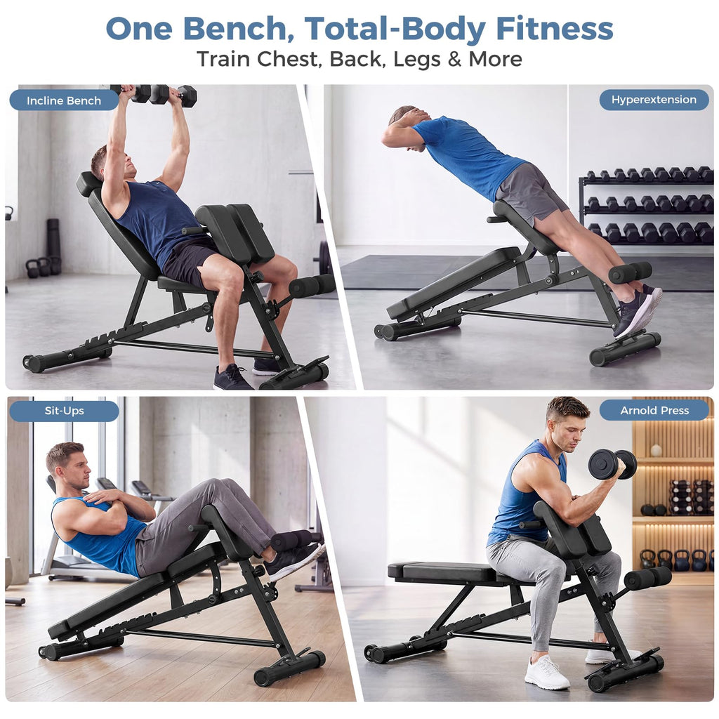DUMOS Adjustable Weight Bench, 660 LBS Workout Bench Press with 2 Wheels
