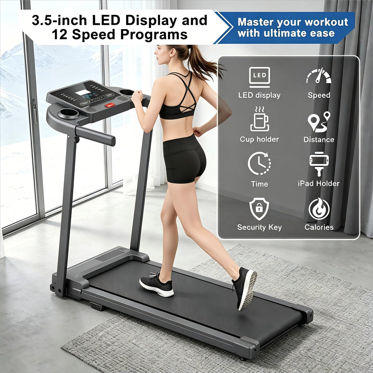 Treadmills for Home Walking Pad Machine- Foldable Treadmill with Handle Bar for Running Jogging Gym Compact Portable Small Caminadora Electrica Folding Quiet Tred Mills Motor & LED Dispay Pcrignbm