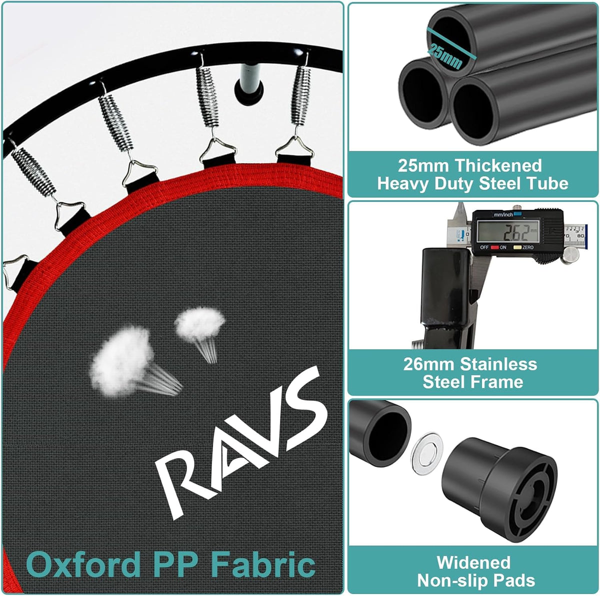 RAVS 40/48" Foldable Rebounder Trampoline for Adults, Handlebar, Indoor