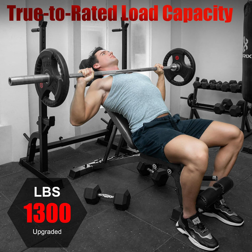 YOUTEN 1300 LB Weight Bench With Headrest Heavy Capacity | 9-4-4 90Â° Adjustable Incline Decline Exercise Chair for Home Gym More Stable and Durable | Foldable Training Lifting Bench | Dragon Flag Handle for Abdominal Arm Workout 2025 New Version