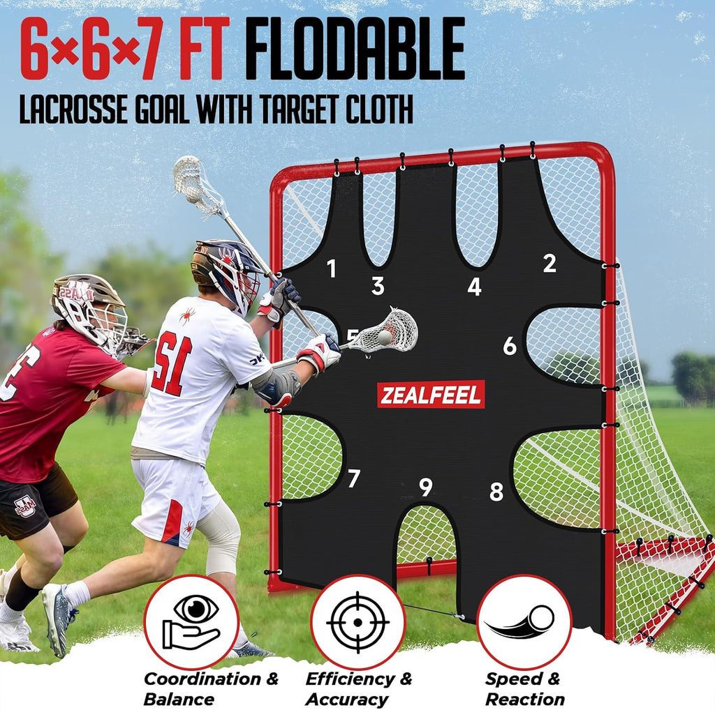 ZEALFEEL Lacrosse Goal 6x6x7Ft with 9-Zone Training Target
