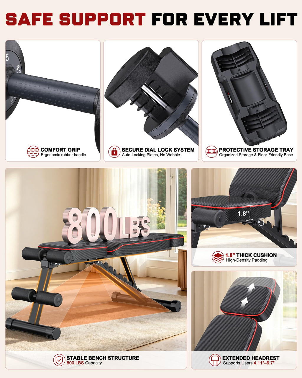 Rendpas Adjustable Dumbbell Set with Workout Bench at Home