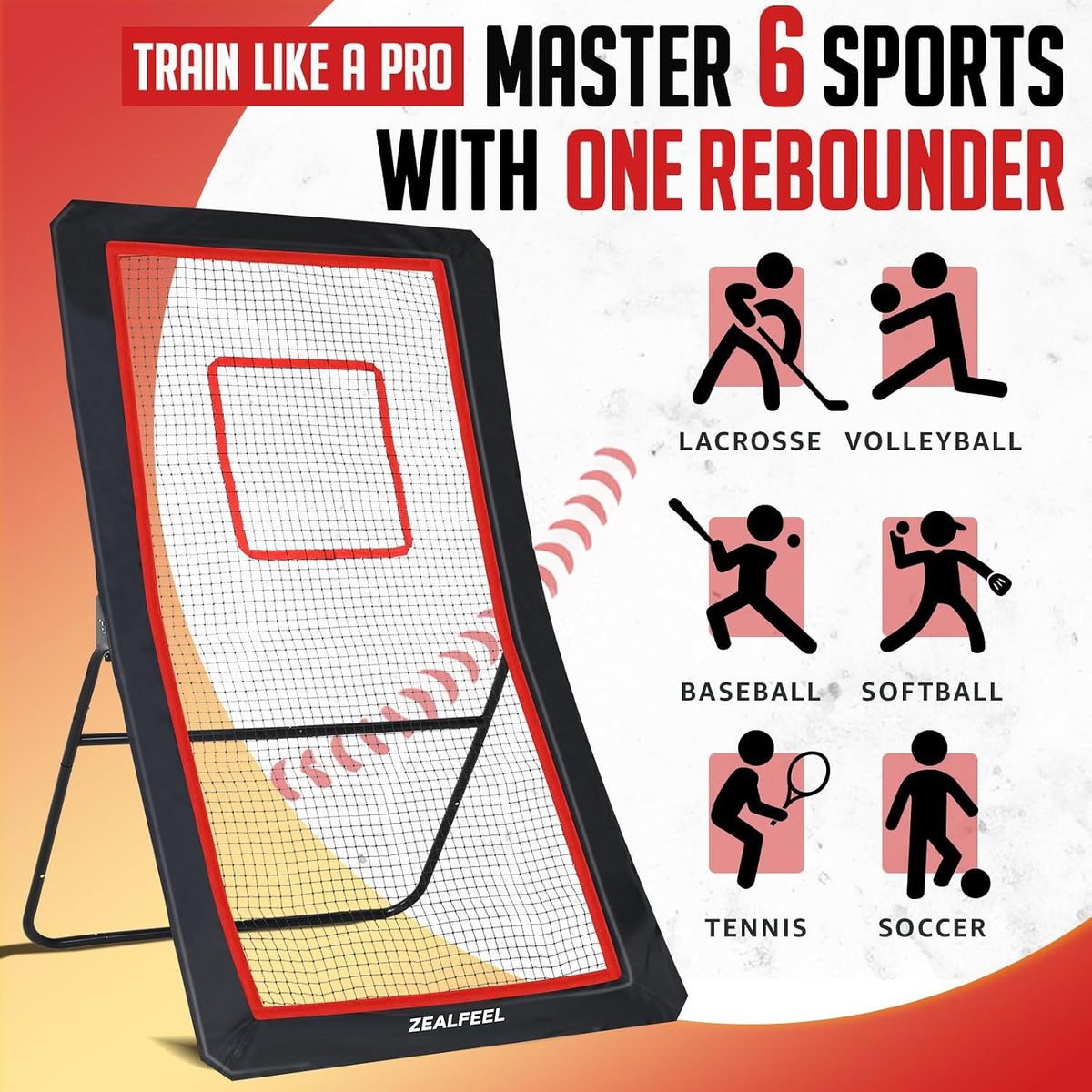 ZEALFEEL Lacrosse Rebounder with 5 Adjustable Angles, 4x6FT/4x7FT