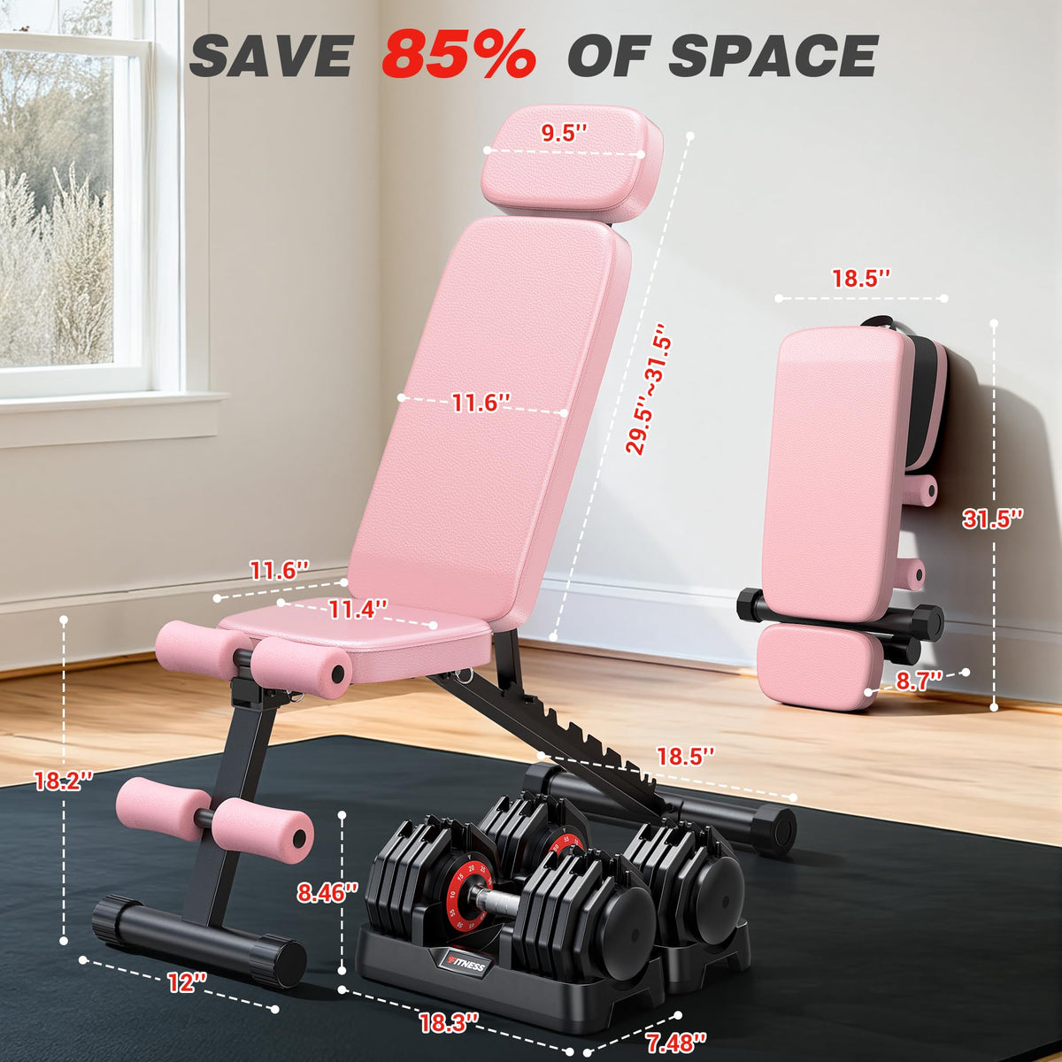 XDDIAS Workout Bench, 10 Backrests Adjustable Weight Bench with Extended Headrest, 800LBS Foldable Weight Bench for Home Gym, Incline Decline Flat Bench Compact for Small Space Training