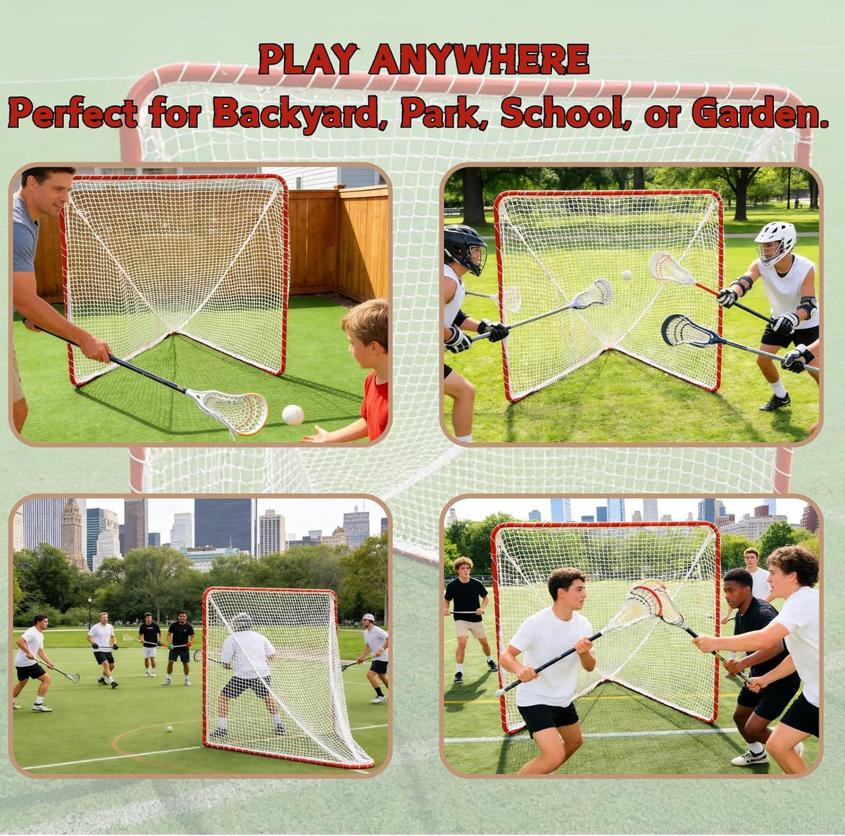 Portable Lacrosse Goal 6'x6' Regulation Lacrosse Net â Heavy-Duty Steel Frame, 4mm No-Knot Net & Ropes Perfect for Backyard Practice and Training
