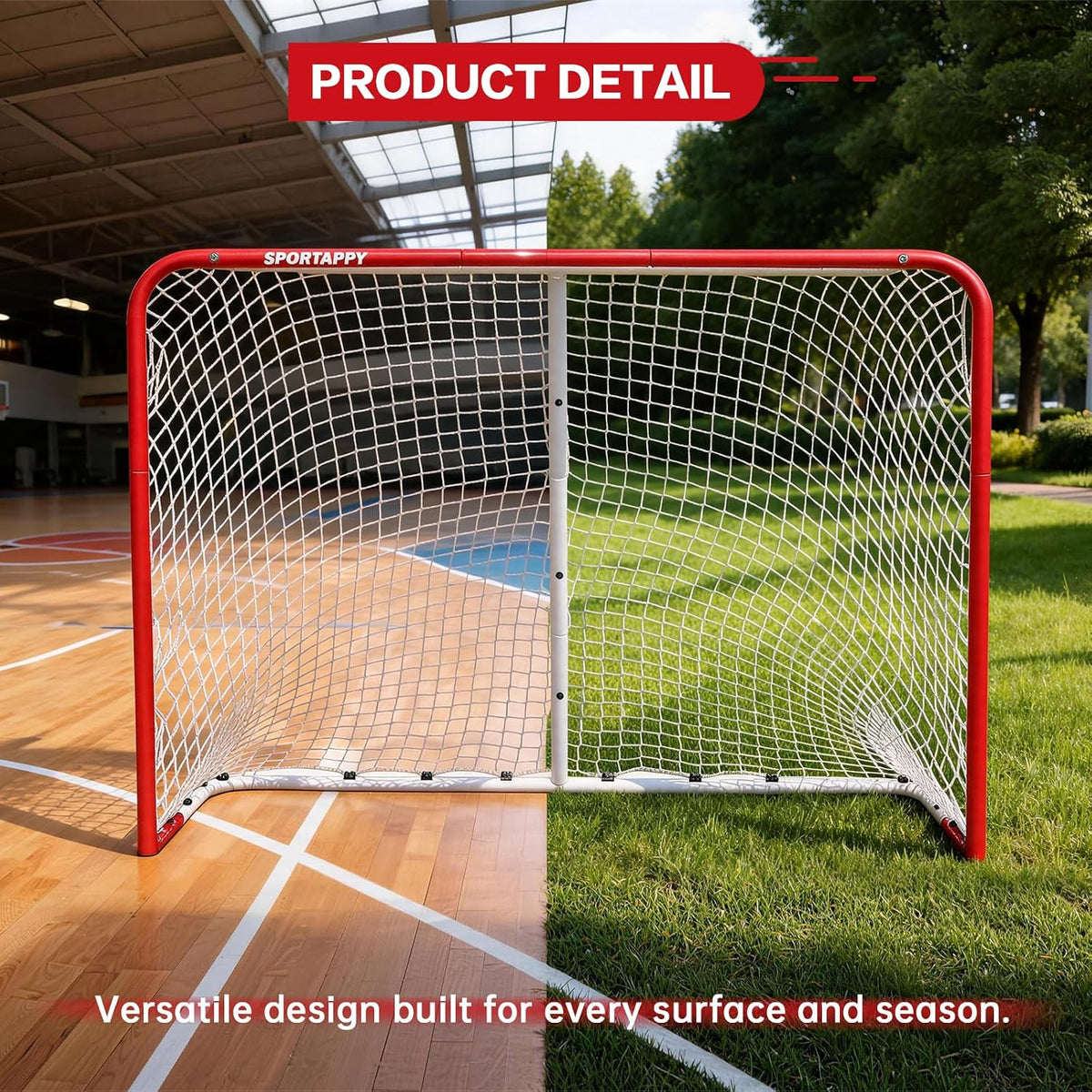 Street Hockey Goal Net, Steel Frame for Hockey Training, 2 Sizes