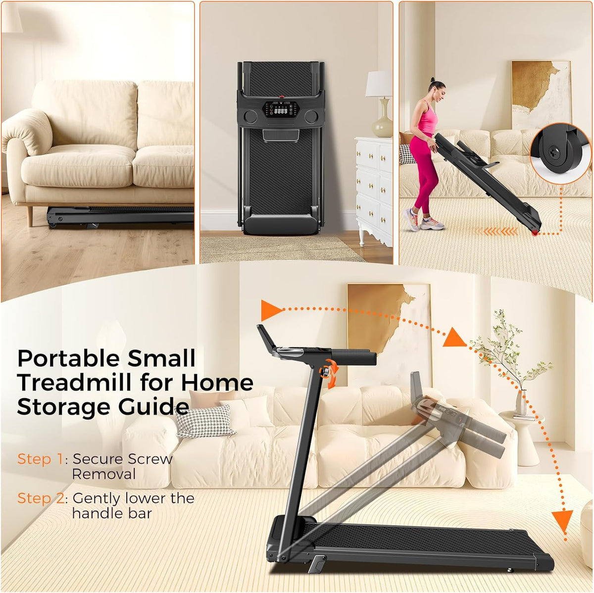 Aiteid Treadmill with 12% Incline, 3.0HP Low Noise Treadmills for Home, Portable Electric Treadmill with Handles, Walking Pad, Compact Running Machine, Walking Pad with Handle, 0.6-6.2MPH