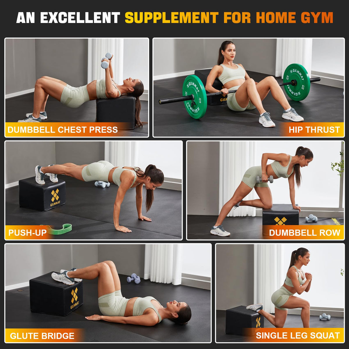 GXMMAT Hip Thrust Bench, Multi-Functional Hip Thrust Machine with Non-Slip Bottom Surface, Hip Thrust Box at Home Gym for Glute Bridge, Push-Ups, Squat, Ab Exercise, and All Body Workout Equipment