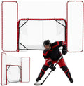 VEVOR Hockey Goal with Backstop and Targets, 10x6FT Street Steel Hockey Goal Set, Pro Lightweight and Portable Training Equipment, Durable Net for Indoor & Outdoor Use, Easy Assembly, White/Red