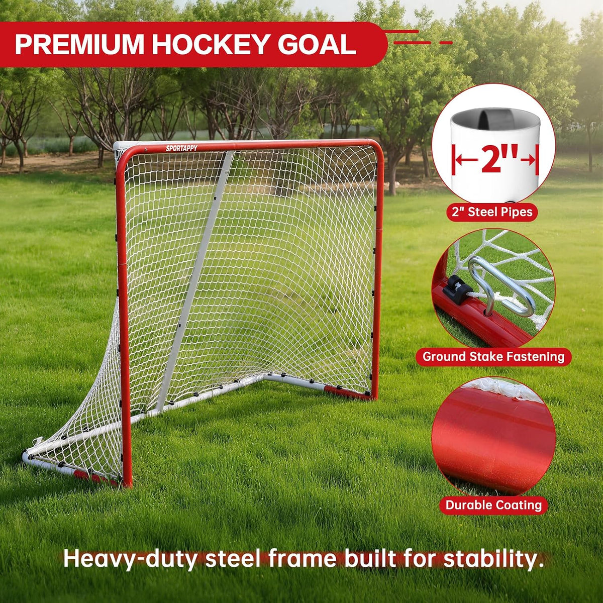 Street Hockey Goal Net, Steel Frame for Hockey Training, 2 Sizes