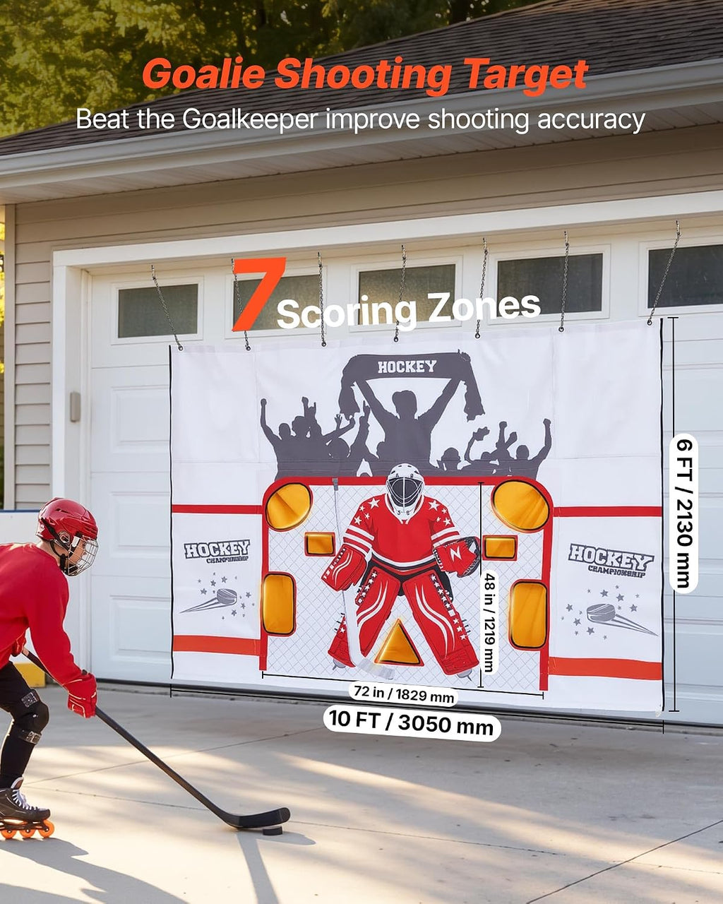 VEVOR Hockey Shooting Tarp, Shooter Tutor Ice Hockey Goal Practice Target, Tear-Proof Premium Net with 7 Holes, Easy Set Up Hockey Net Replacement, Training Equipment for Practicing Shooting Accuracy