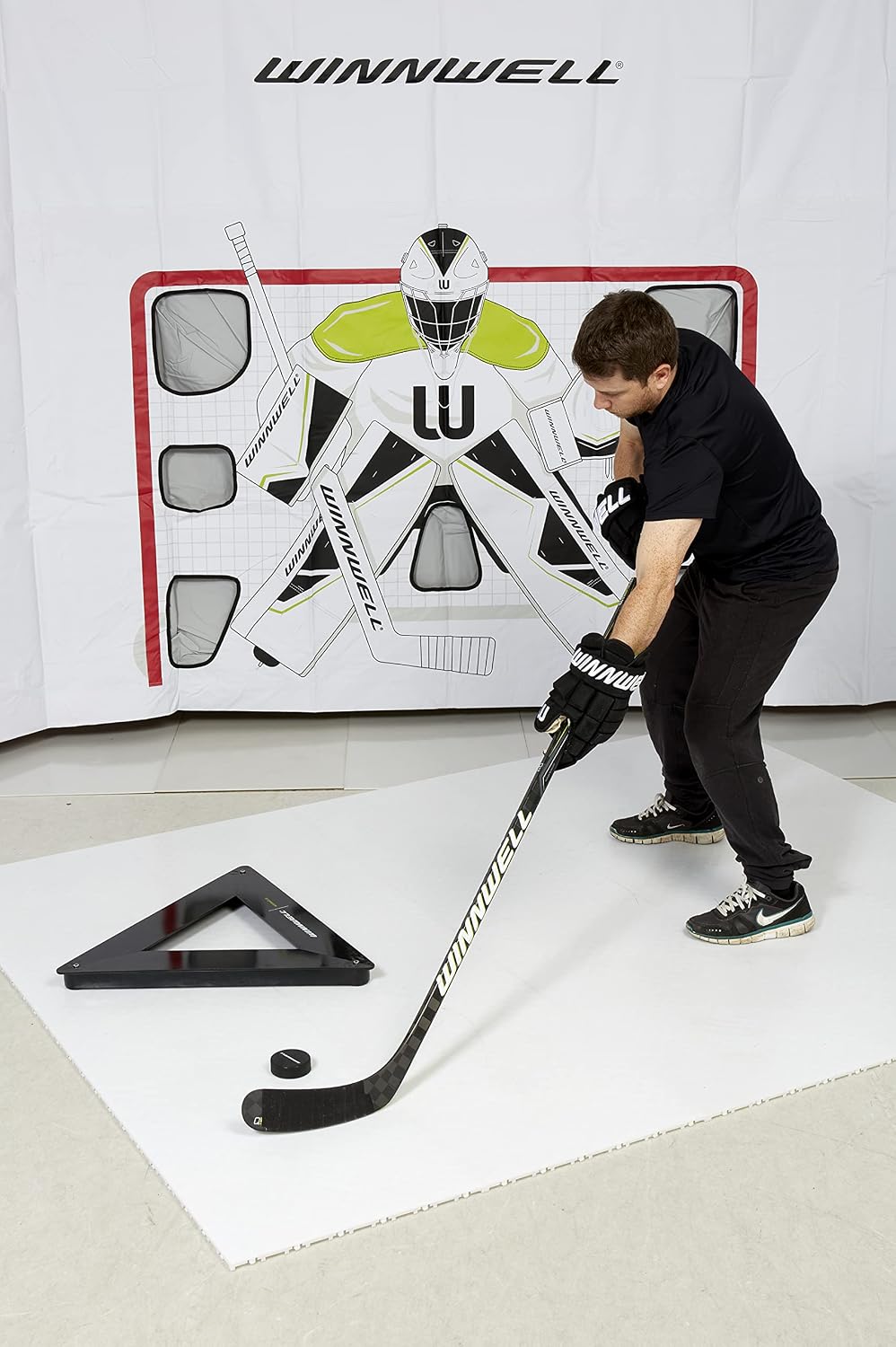 Winnwell Triangle Hockey Passing Aid - Passing & Stick Handling Trainer for On or Off Ice, Help Improve Puck Control & Shooting with Rubber Rebounder Passing Aide | Equipment Made for Kids & Adult