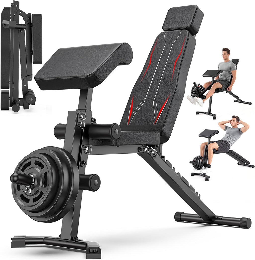 OPPSDECOR Adjustable Weight Bench with Leg Extension and Leg Curl