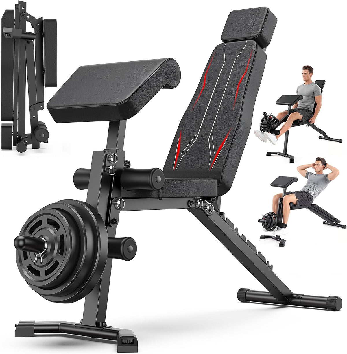 OPPSDECOR Adjustable Weight Bench with Leg Extension and Leg Curl