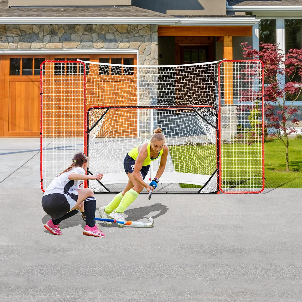 VEVOR Hockey Goal with Backstop and Targets, Street Steel Hockey Net, 72" Pro Hockey Training Goal Set, Portable Indoor Outdoor Hockey Goal with Net, Easy Assemble, White/Red