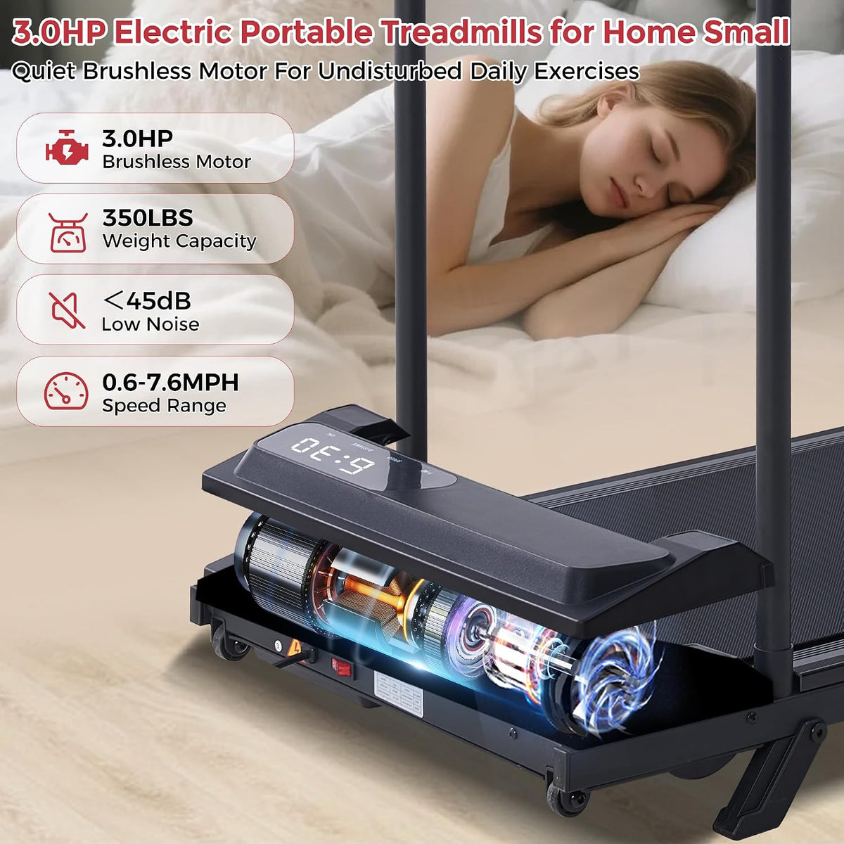 MCRG Portable Walking Pad Treadmill with Handle Bar Incline for Home Small, 3.5HP Electric Walking Pad Treadmill with Incline, Compact Mini Treadmill with Handles for Exercising, 0.6-10MPH, 400LBS