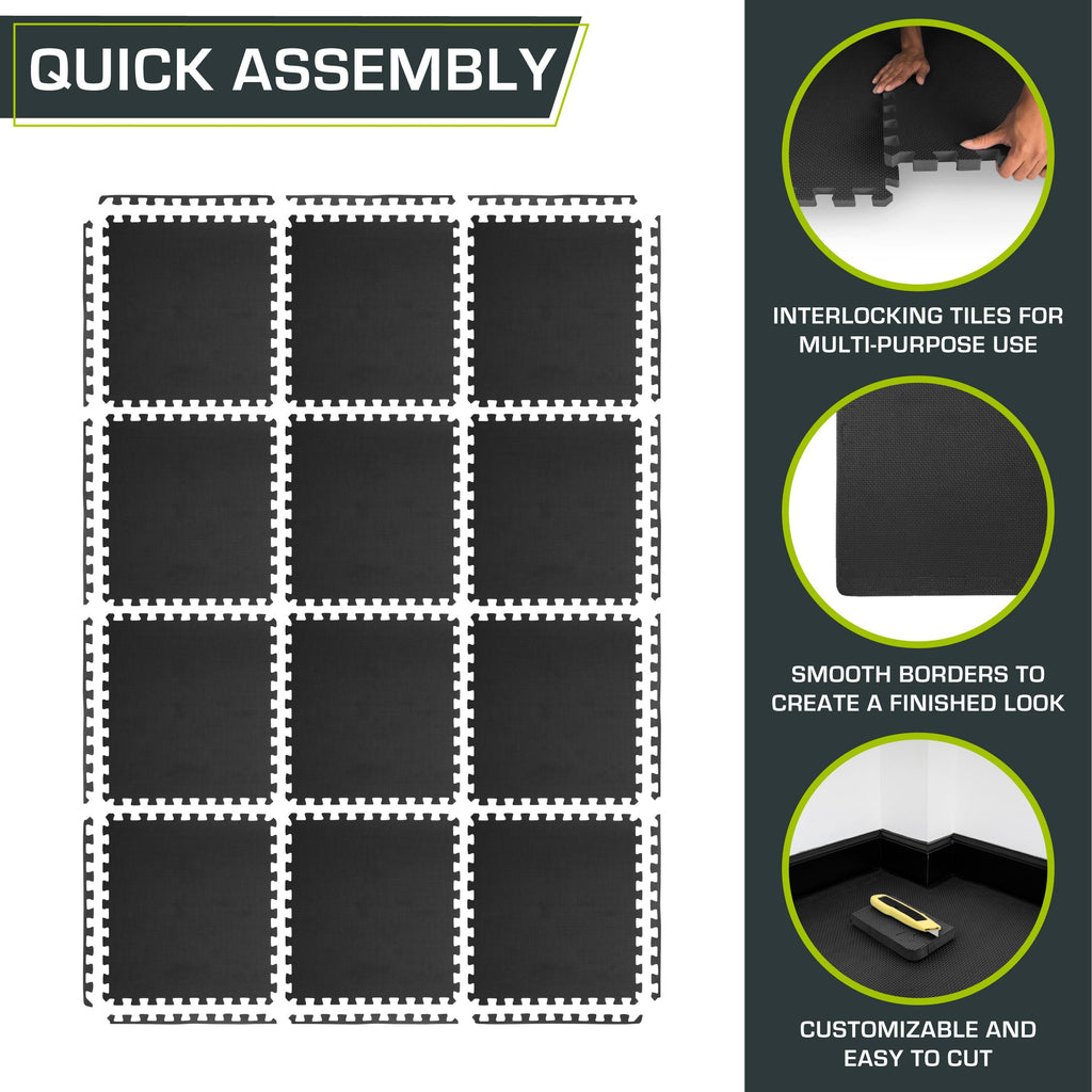 ProsourceFit Weaved Pattern Extra Thick Exercise Puzzle Mat 1-inch, EVA Foam Interlocking Tiles for Protective, Cushioned Flooring for Home and Gym Equipment; Gray, 72 SQ FT, 18 Tiles