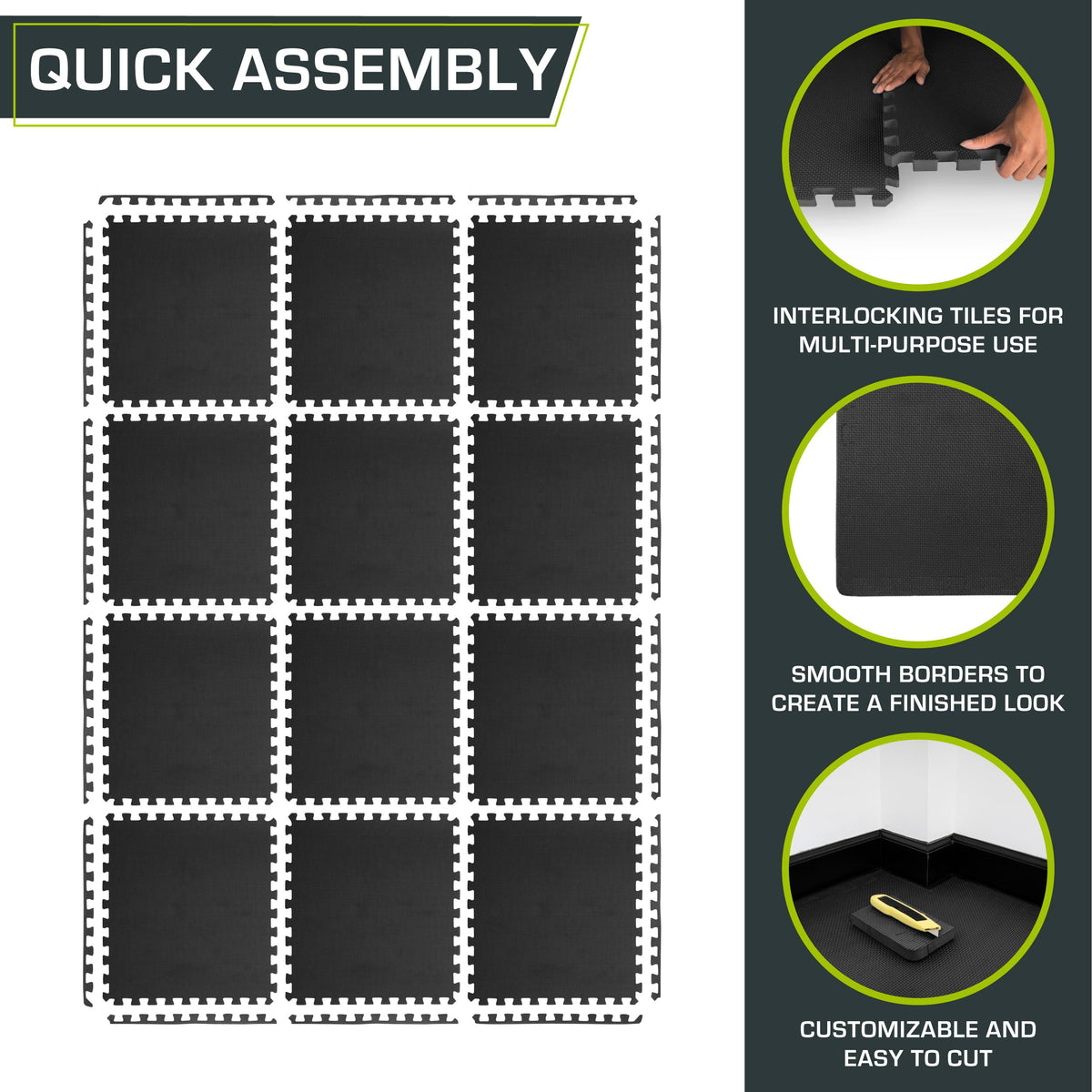 ProsourceFit Weaved Pattern Extra Thick Exercise Puzzle Mat 1-inch, EVA Foam Interlocking Tiles for Protective, Cushioned Flooring for Home and Gym Equipment; Gray, 72 SQ FT, 18 Tiles