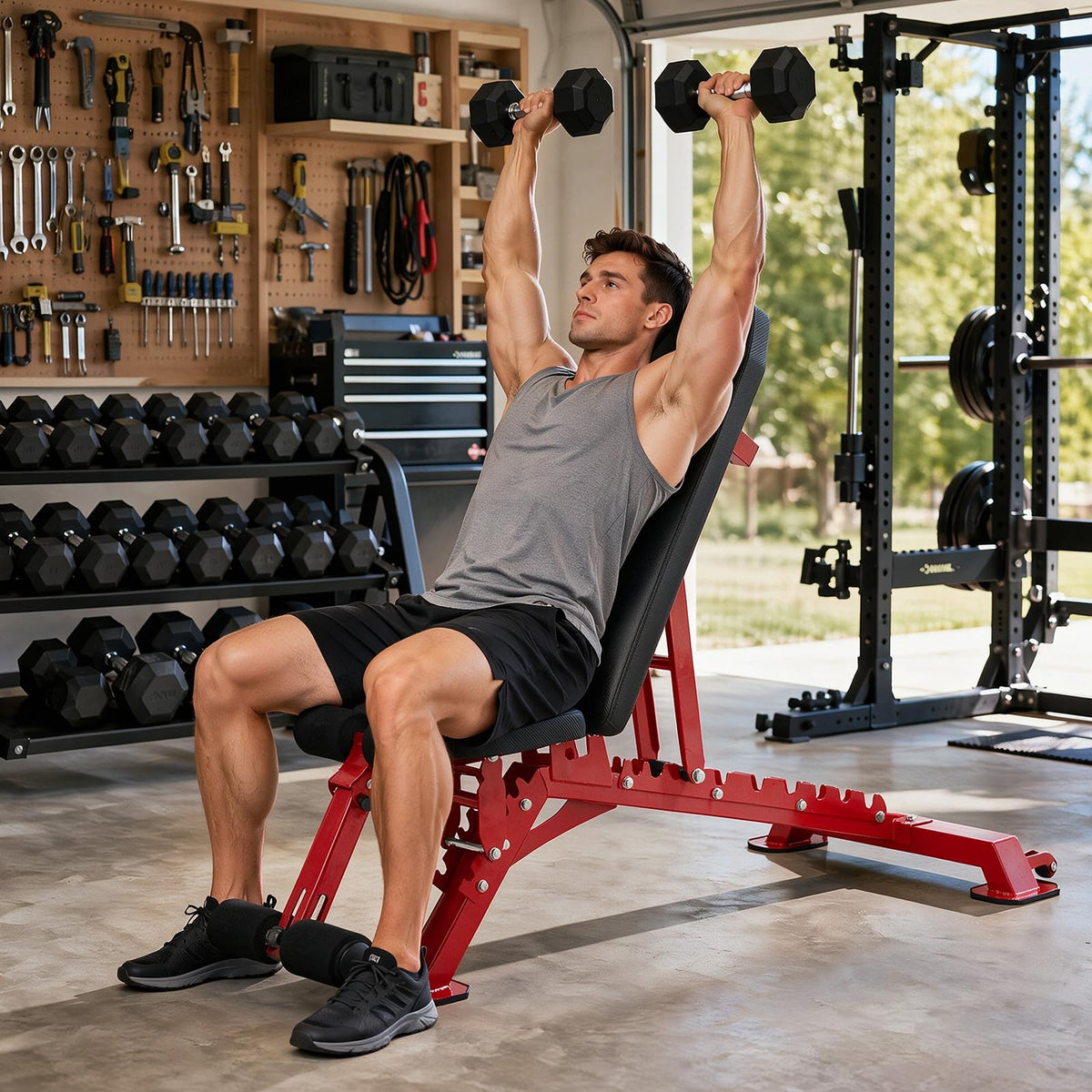 SPORTSOUL 1300LB Weight Bench, 50 Adjustable Positions FID Workout Bench