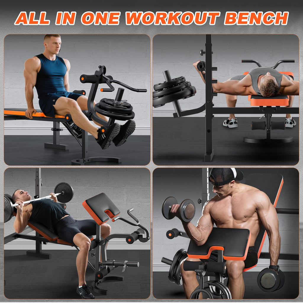 Fostoy Adjustable Weight Bench with Barbell Rack & Incline Design
