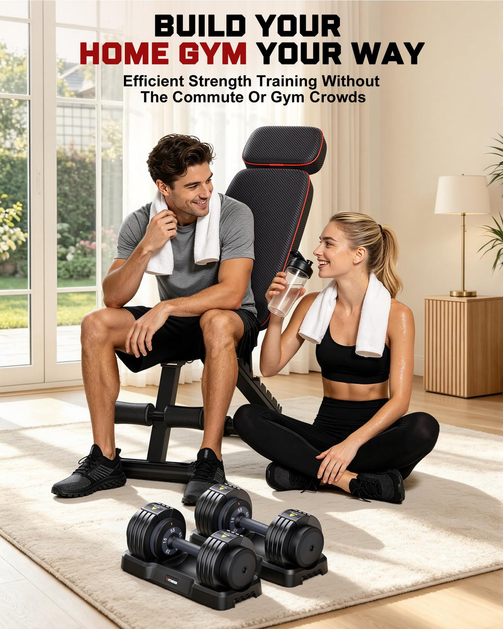 Rendpas Adjustable Dumbbell Set with Workout Bench at Home