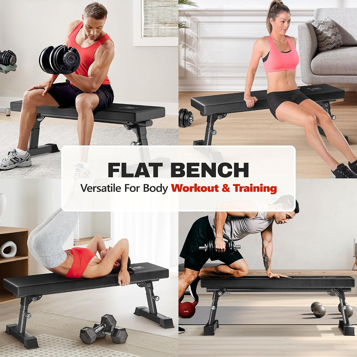 Weight Bench, Foldable Flat Bench with Gym Quality 1300 LBS Capacity