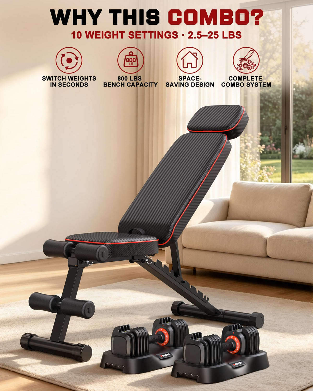Rendpas Adjustable Dumbbell Set with Workout Bench at Home