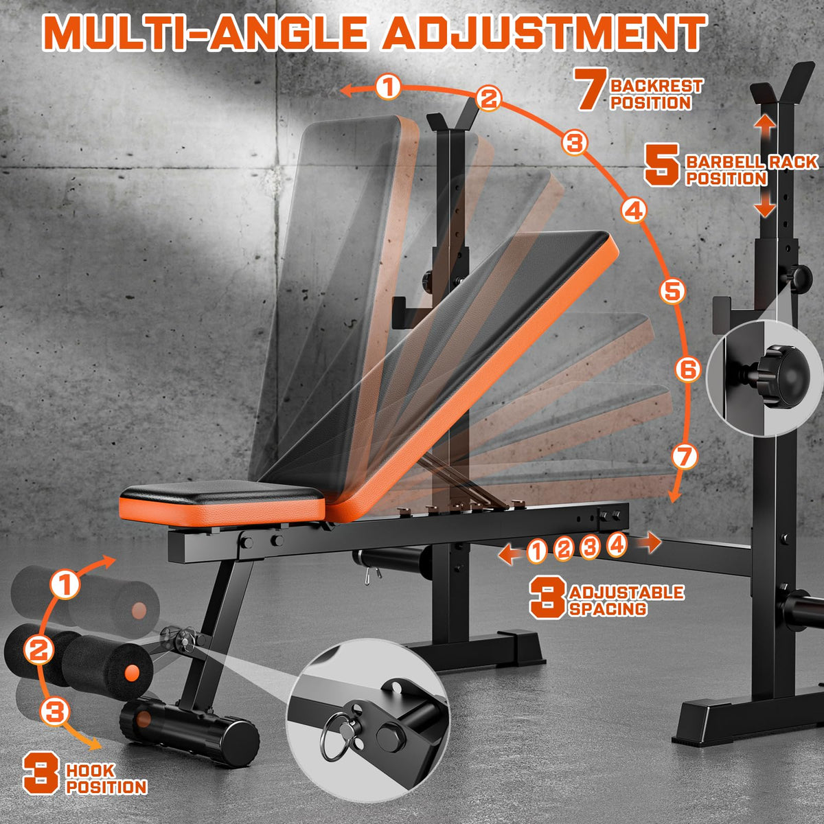 Fostoy Adjustable Weight Bench with Barbell Rack & Incline Design