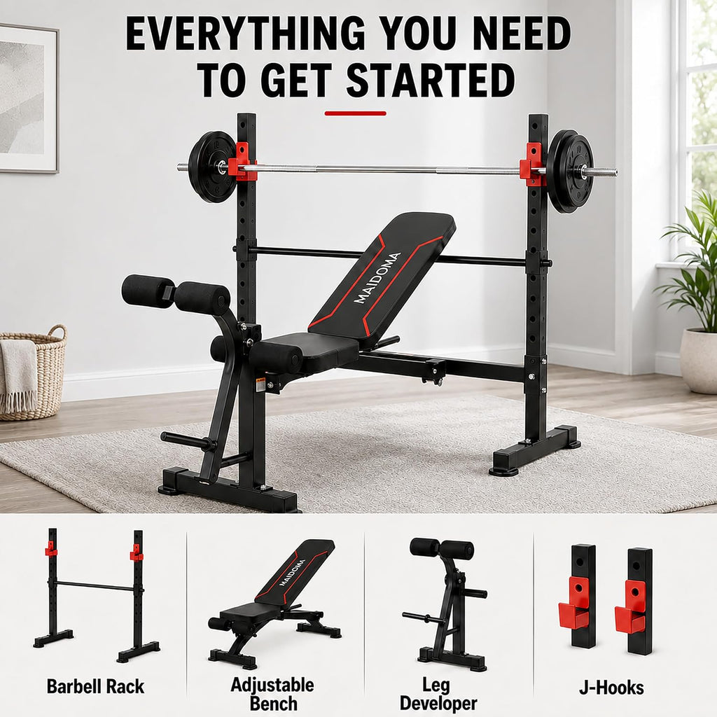 MAIDOMA Foldable 1500LBS Capacity 8 IN 1 Weight Bench Set with Leg Extension/Squat Rack/Preacher Curl, Adjustable Bench Press for Home Gym Full Body Workout (US Stock)