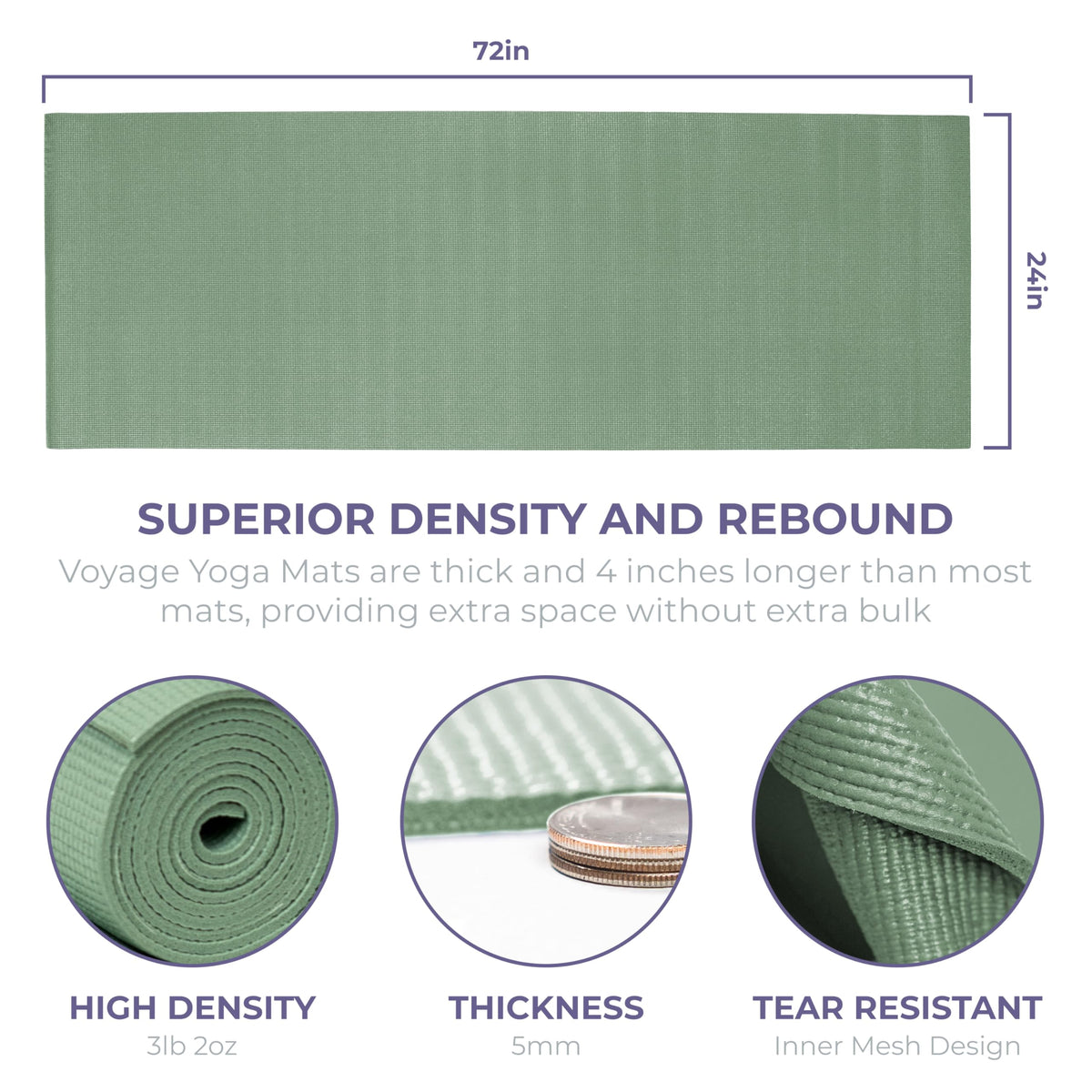 Voyage 5mm Studio Yoga Mats, 10 Pack, 72x24in