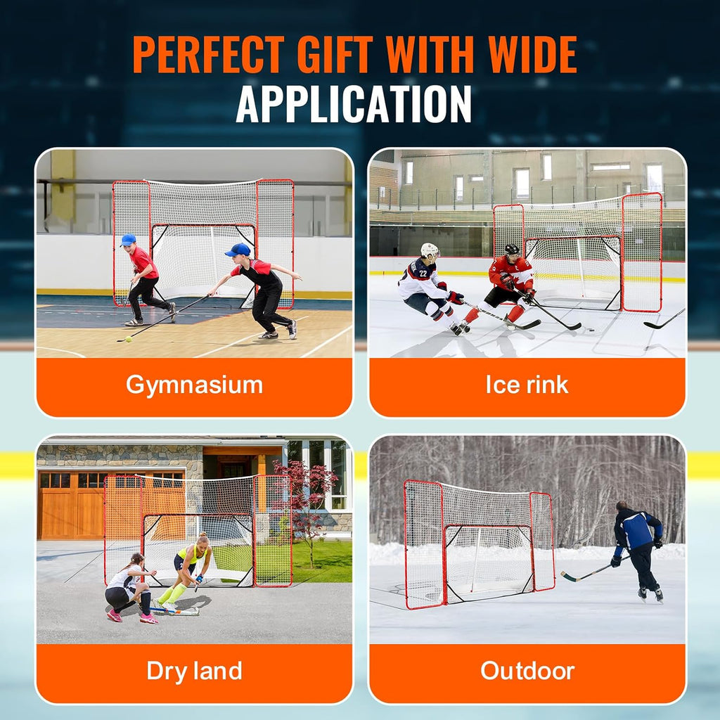 VEVOR Hockey Goal with Backstop and Targets, Street Steel Hockey Net, 72" Pro Hockey Training Goal Set, Portable Indoor Outdoor Hockey Goal with Net, Easy Assemble, White/Red