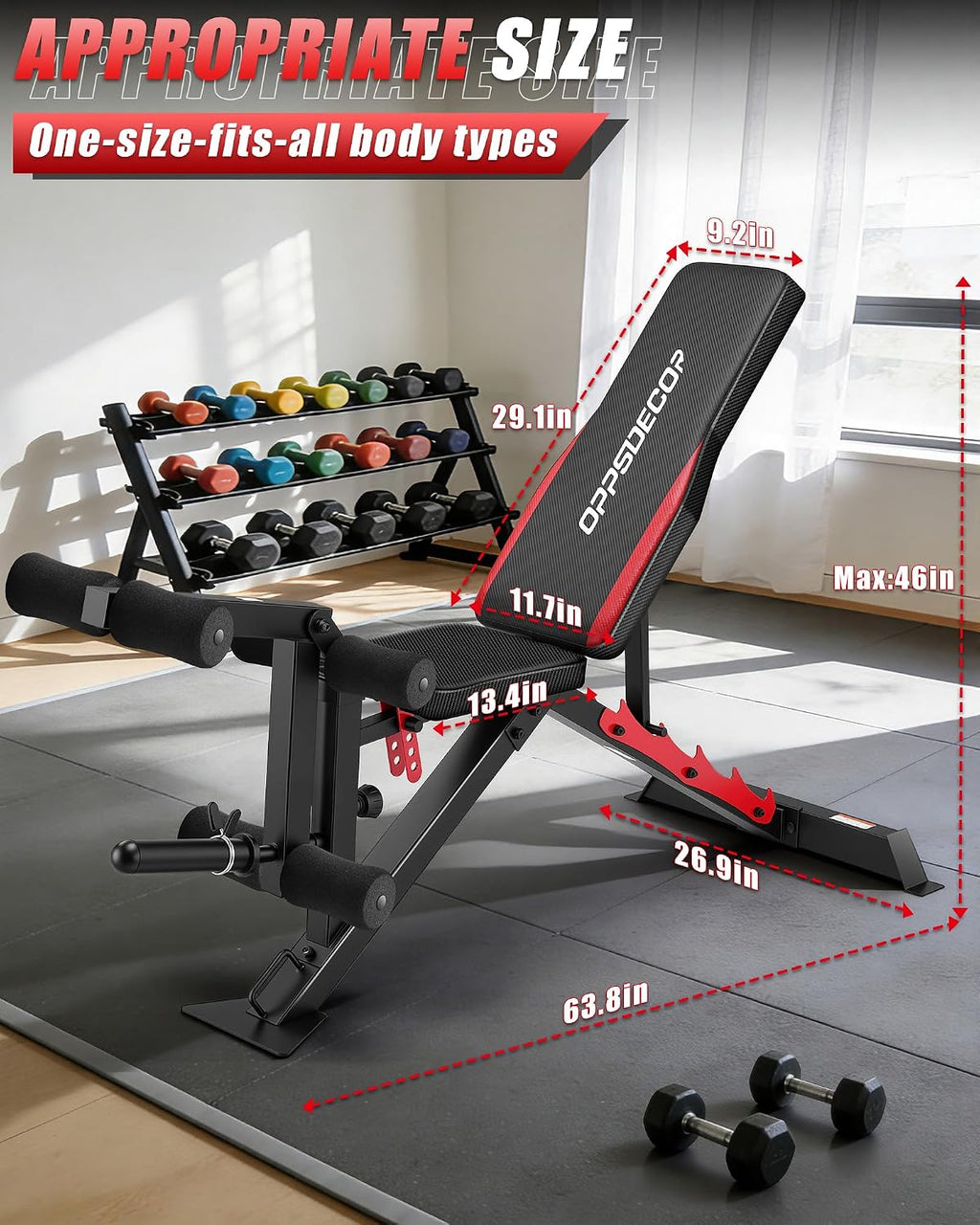 OPPSDECOR 1200 lbs Adjustable Weight Bench with Leg Extension & Leg Curl