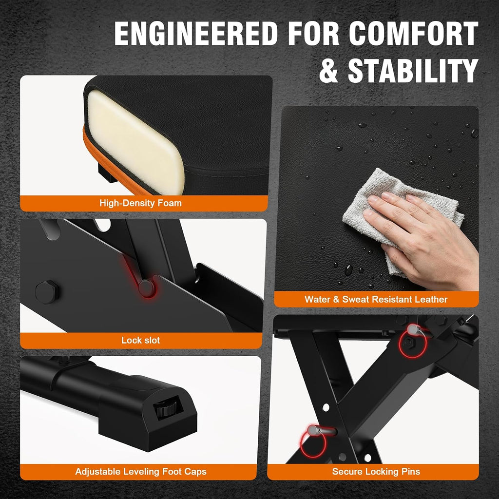 Adjustable Weight Bench for Home Gym, Foldable Workout Bench, Incline Bench