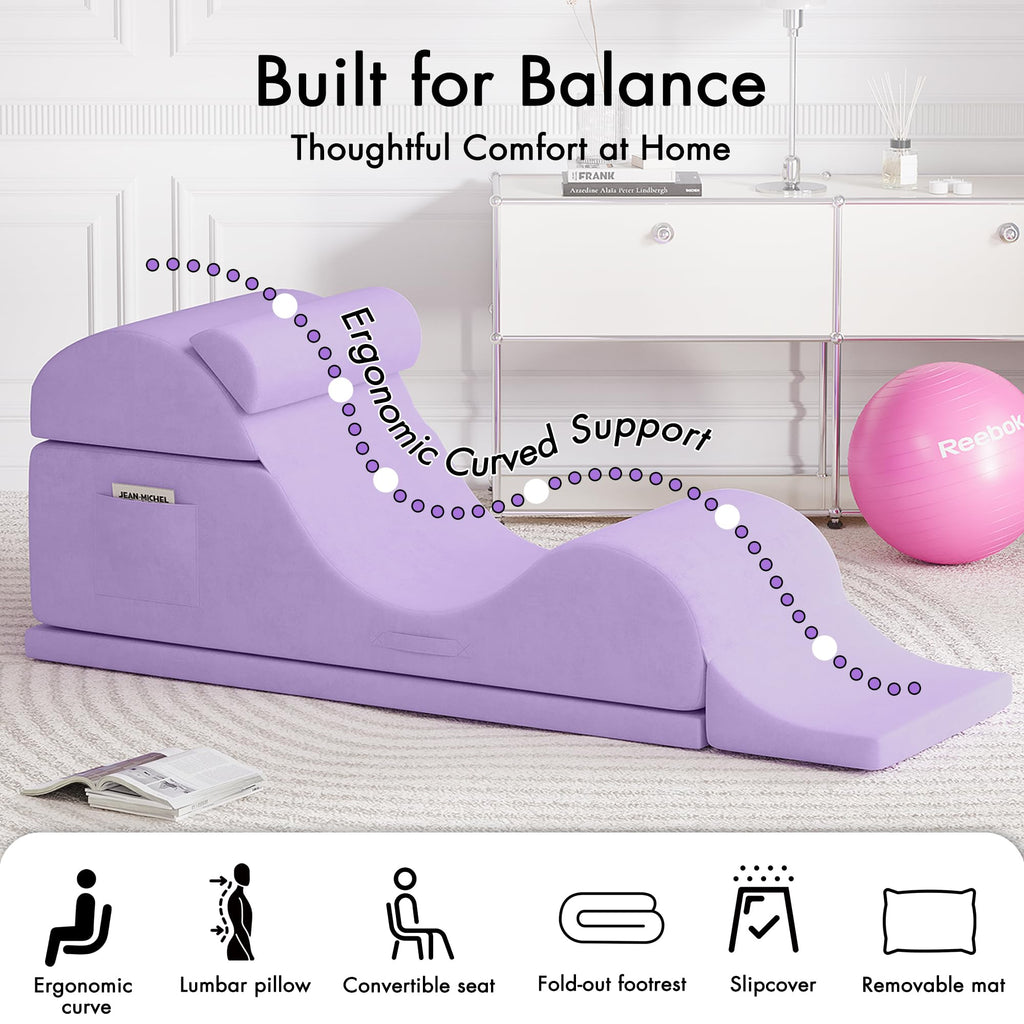 Convertible Yoga Chair for Adults, Ergonomic Foam Lounge with Lumbar Pillow