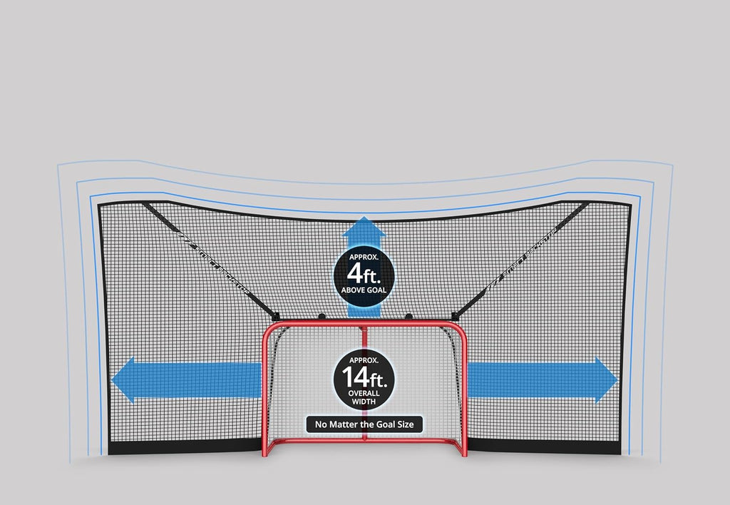 SmartBackstop for Hockey GEN 2, Practice SmartÂ®. Attaches Directly to Goal & Folds Away When not in use, 4 ft of Durable net Coverage on All Sides, fits All Regulation Hockey Goals.