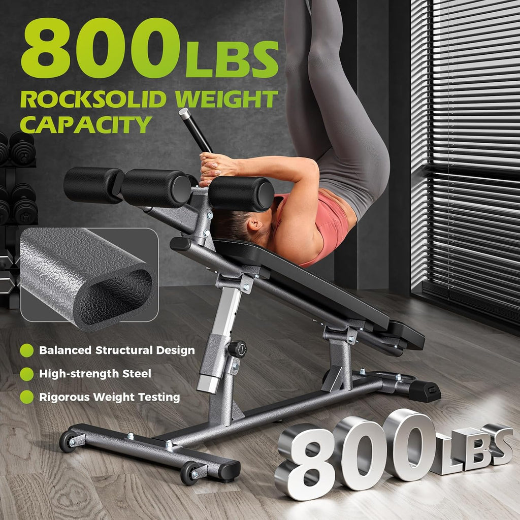 Semi-Commercial Sit-Up Bench with Reverse Crunch Handle for Ab & Core Workout and Decline Bench Press, Adjustable Weight Bench Press Set with 4 Adjustable Heights for Home Gym Strength Training