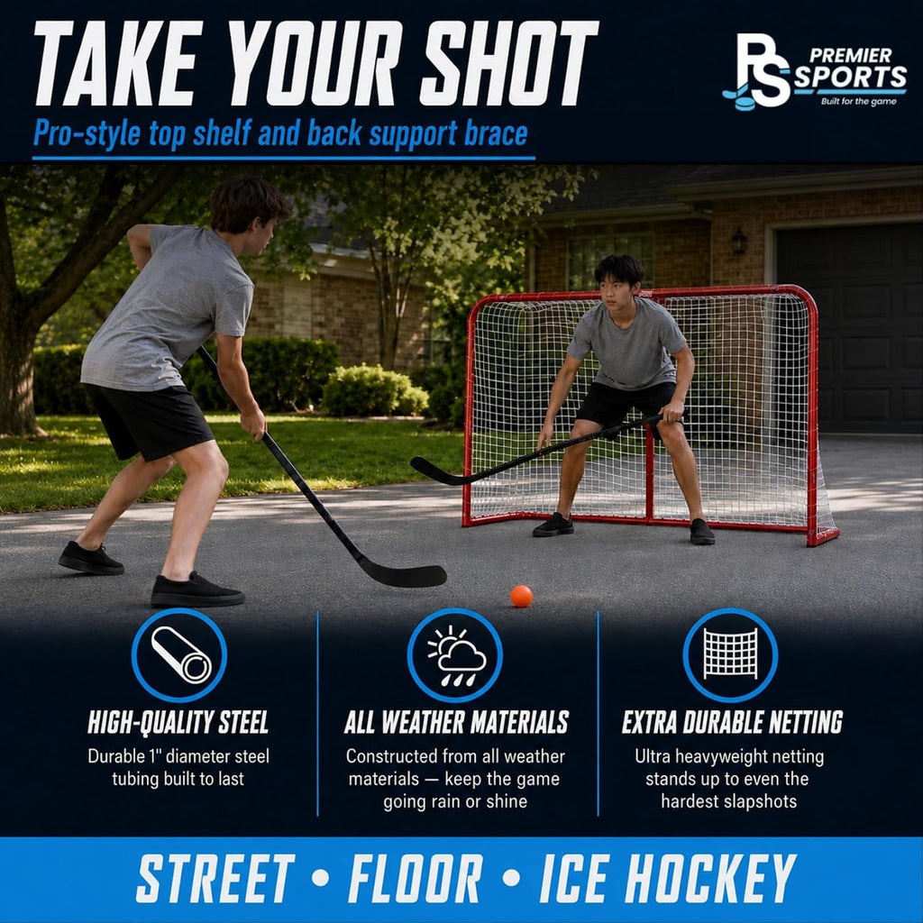 PS Bundle Hockey Flooring Tiles for Training - 15 Pack of 12 x 12â + 54â Junior Steel Street Hockey Goal